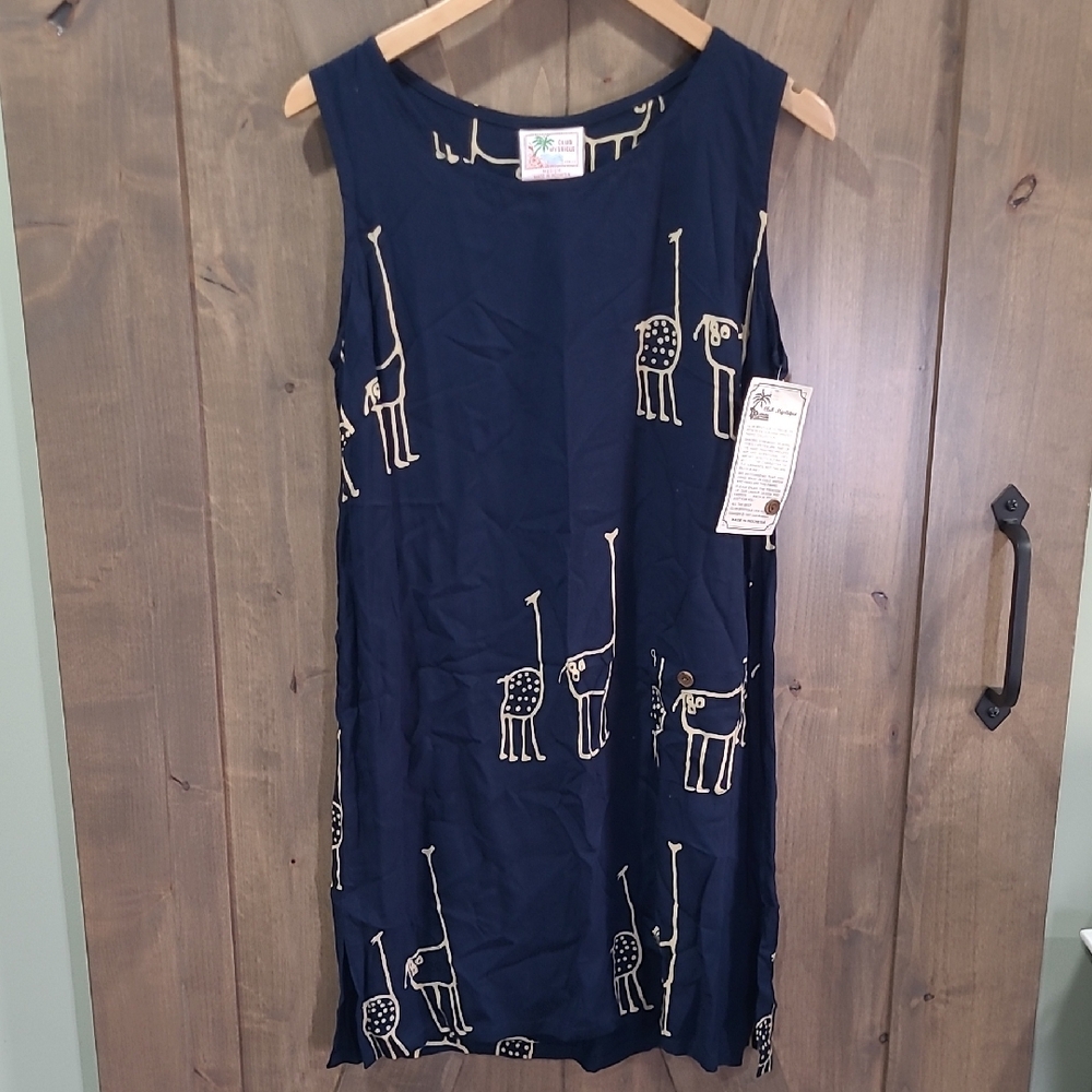 NWT Club Mystique Boutique Giraffe Print Sundress Navy Tan M